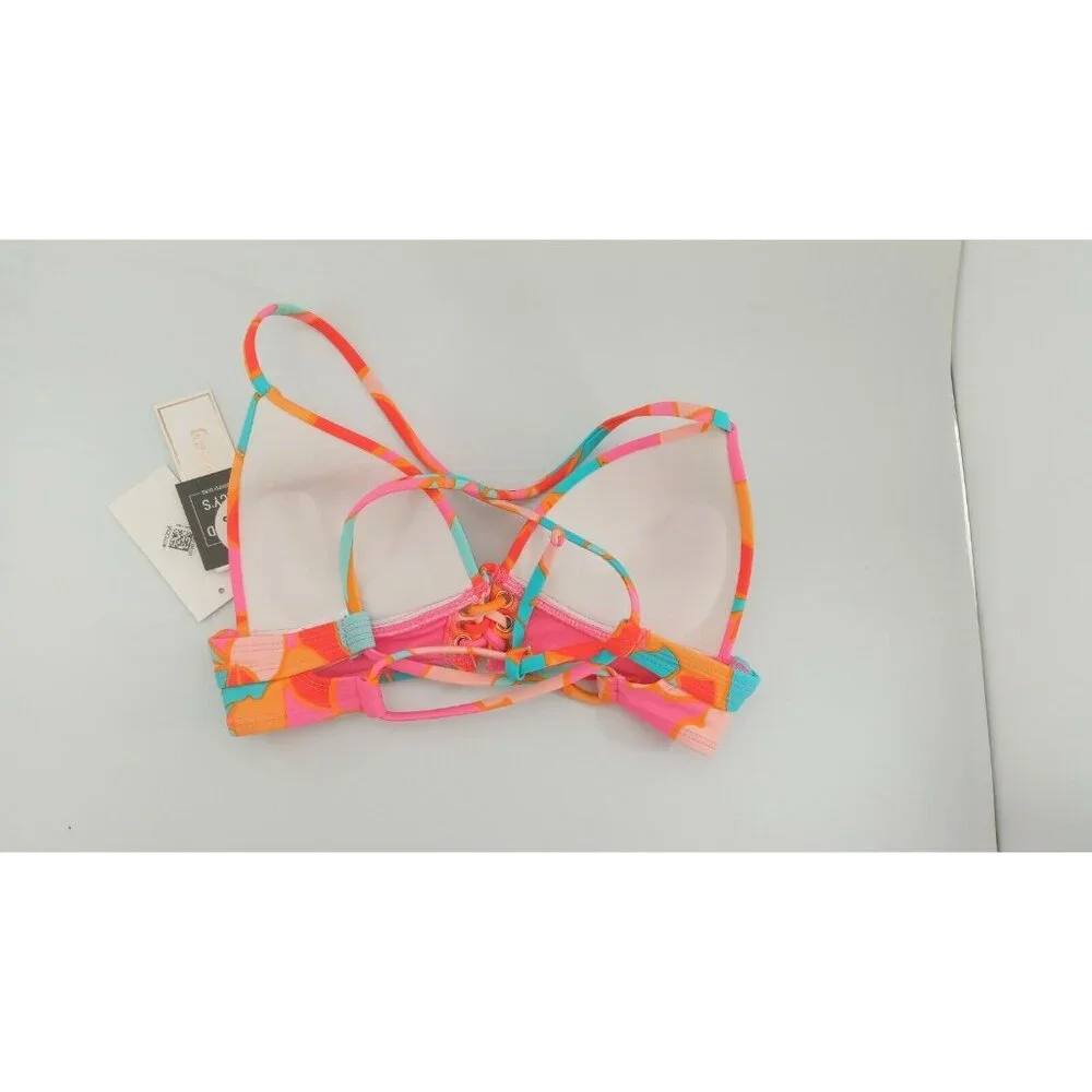 Hula Honey RED MULTI Juniors' Garden Party Lace-up Push-up Bikini Top, SMALL - Picture 5 of 5